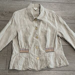 J Jill Linen Blazer Womens‎ Medium Boho Pockets Button Up Jacket Casual Work Tan